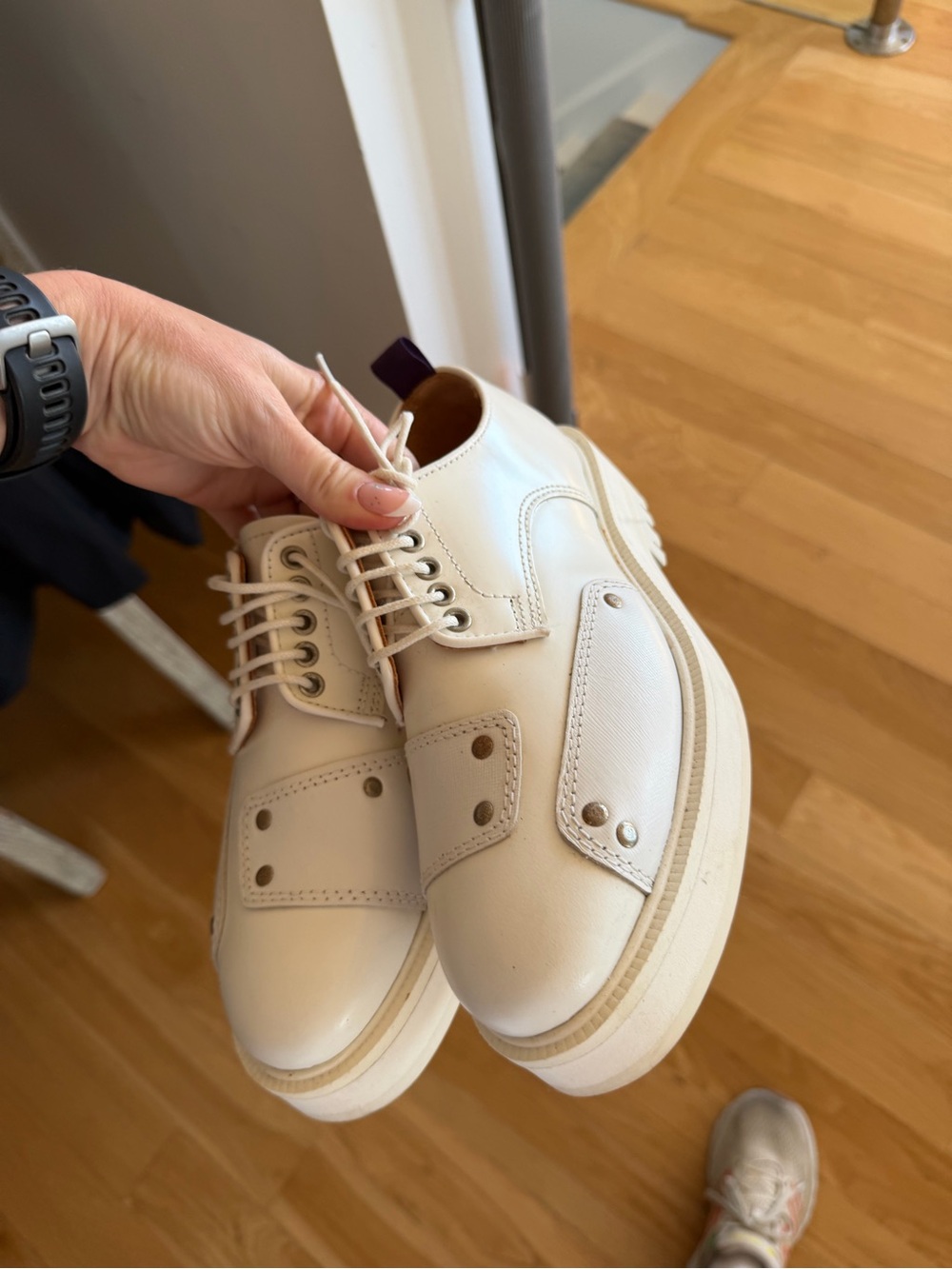 Cream Platform Lace-Up Shoes